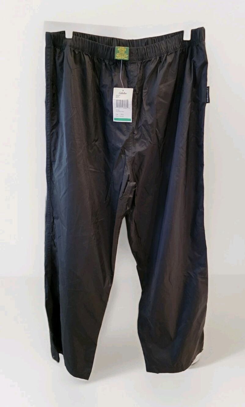 Cabelas Mens Rain Pants XL Black Lightweight Nylon Packable Outdoor Trail Hiking
